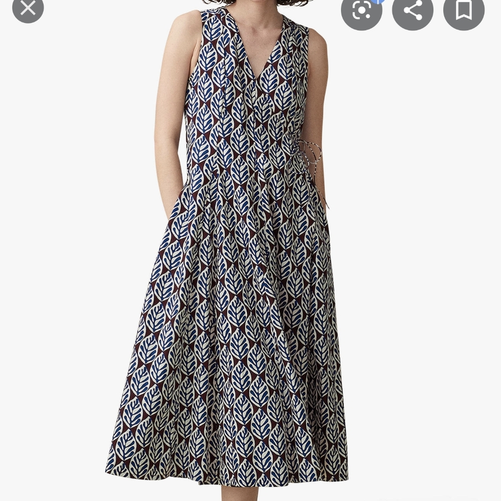 Toast Leaf Print Wrap Neckline Dress, Mulberry